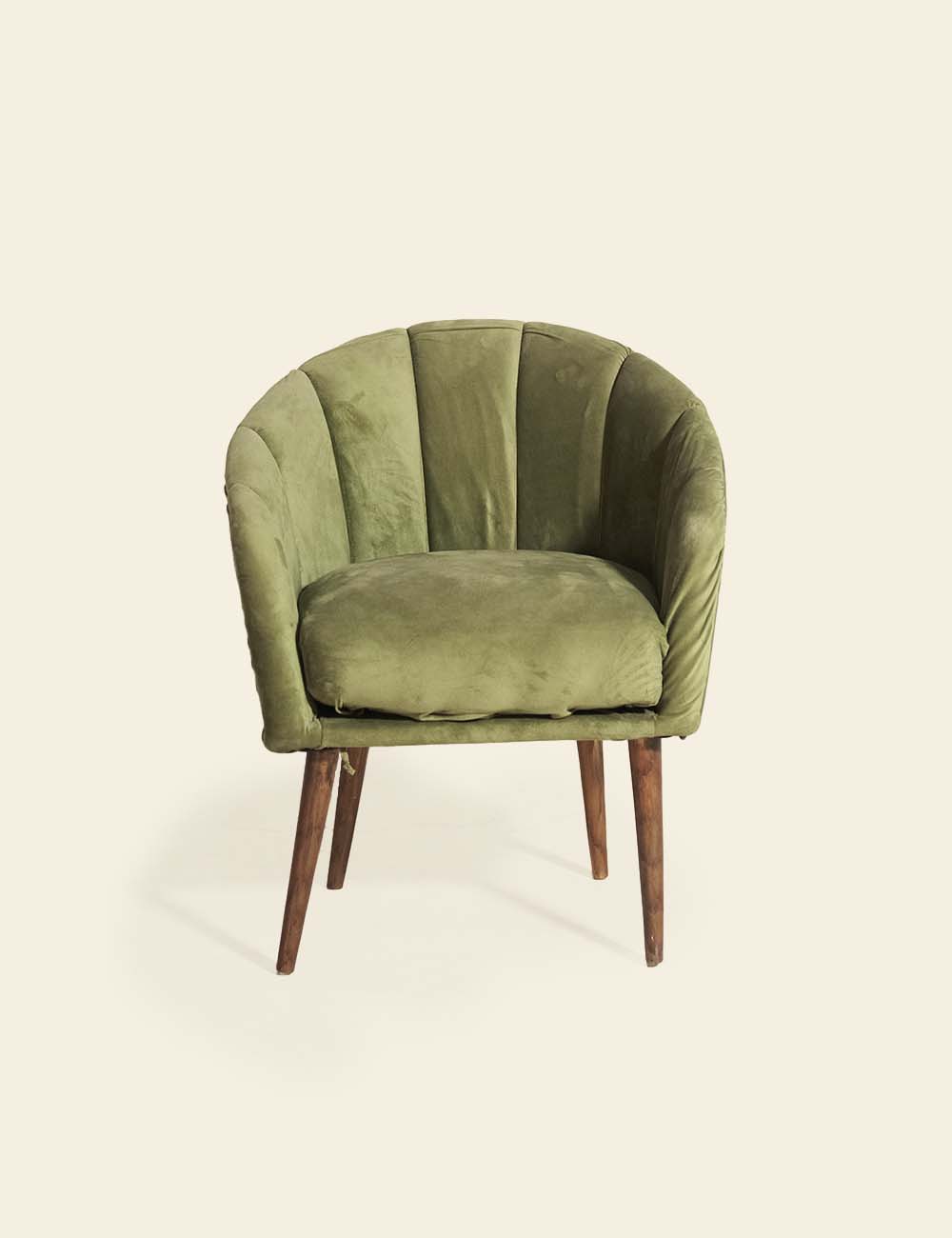 Curved Back Velvet Dining Chair (Green Wooden Legs)