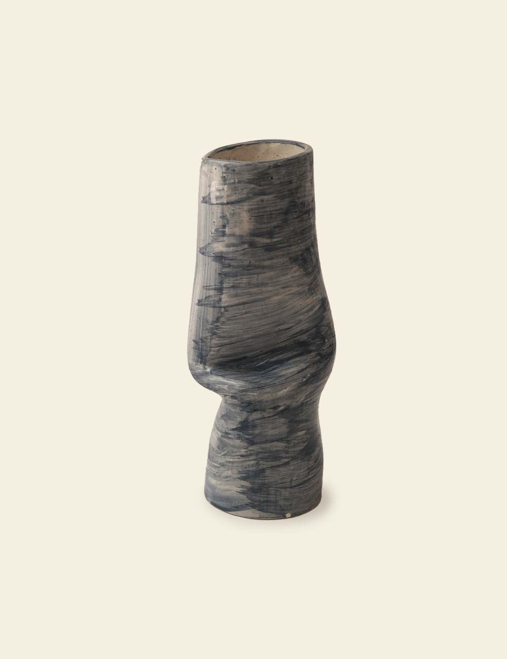 Dark Blue Brushed Ceramic Vase