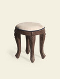 Dark Brown White Upholstered Round Vanity Stool