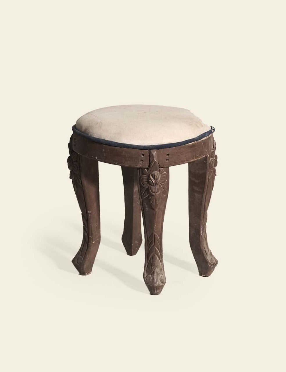 Dark Brown White Upholstered Round Vanity Stool