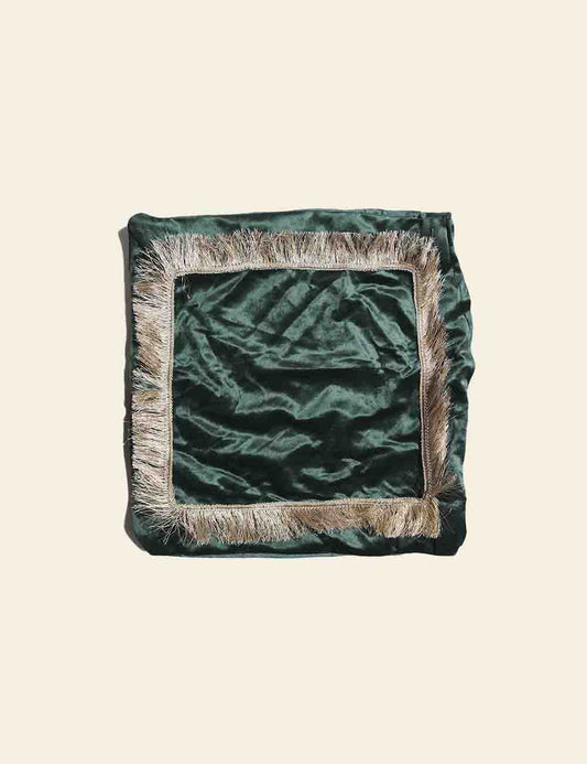 Dark Green Velvet Cushion Cover with Golden Lace