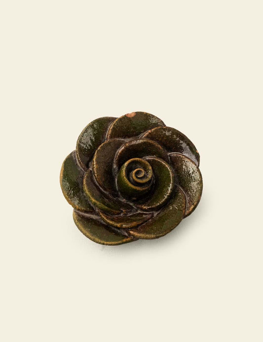 Dark Olive Green Ceramic Rose Decor