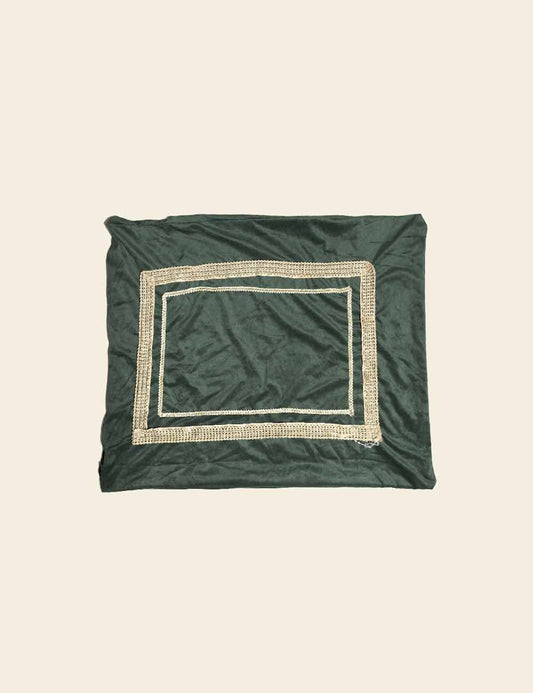 Dark Olive Green Velvet Cushion Cover with Golden Lace