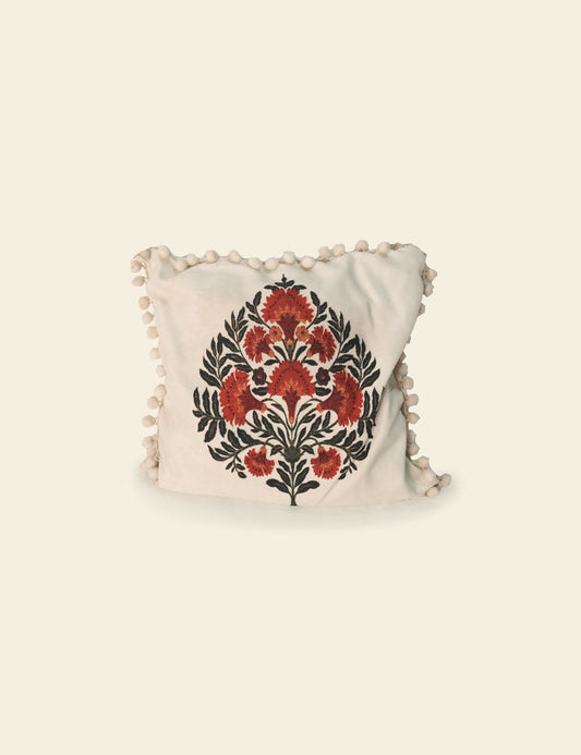 Ethnic Floral Motif Off White Cushion