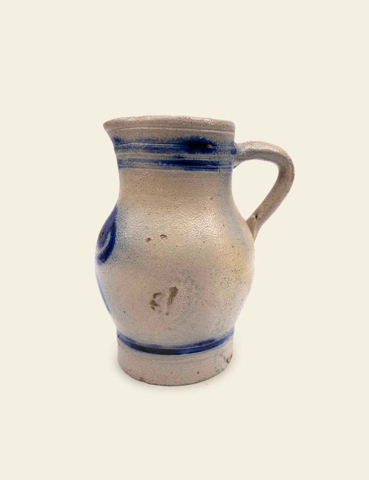 German Blue Gray Salt Glazed Stoneware Pitcher Jug
