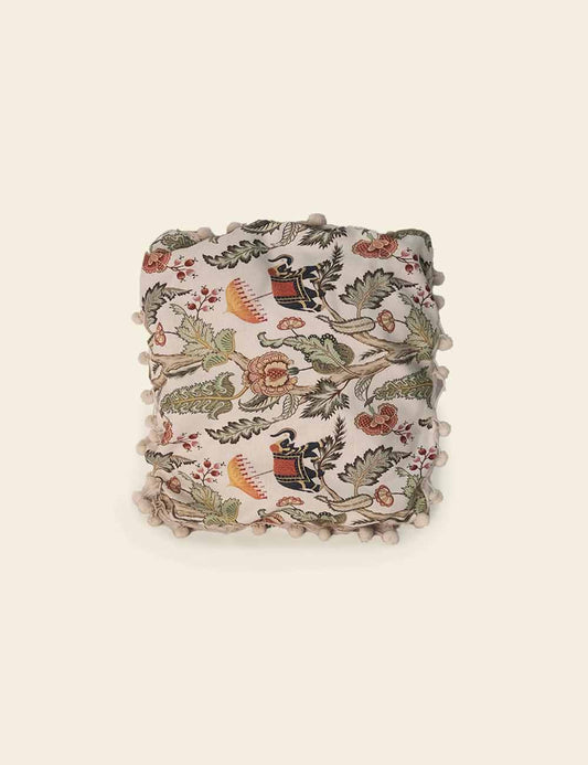 Green Botanical Pattern Off White Cushion