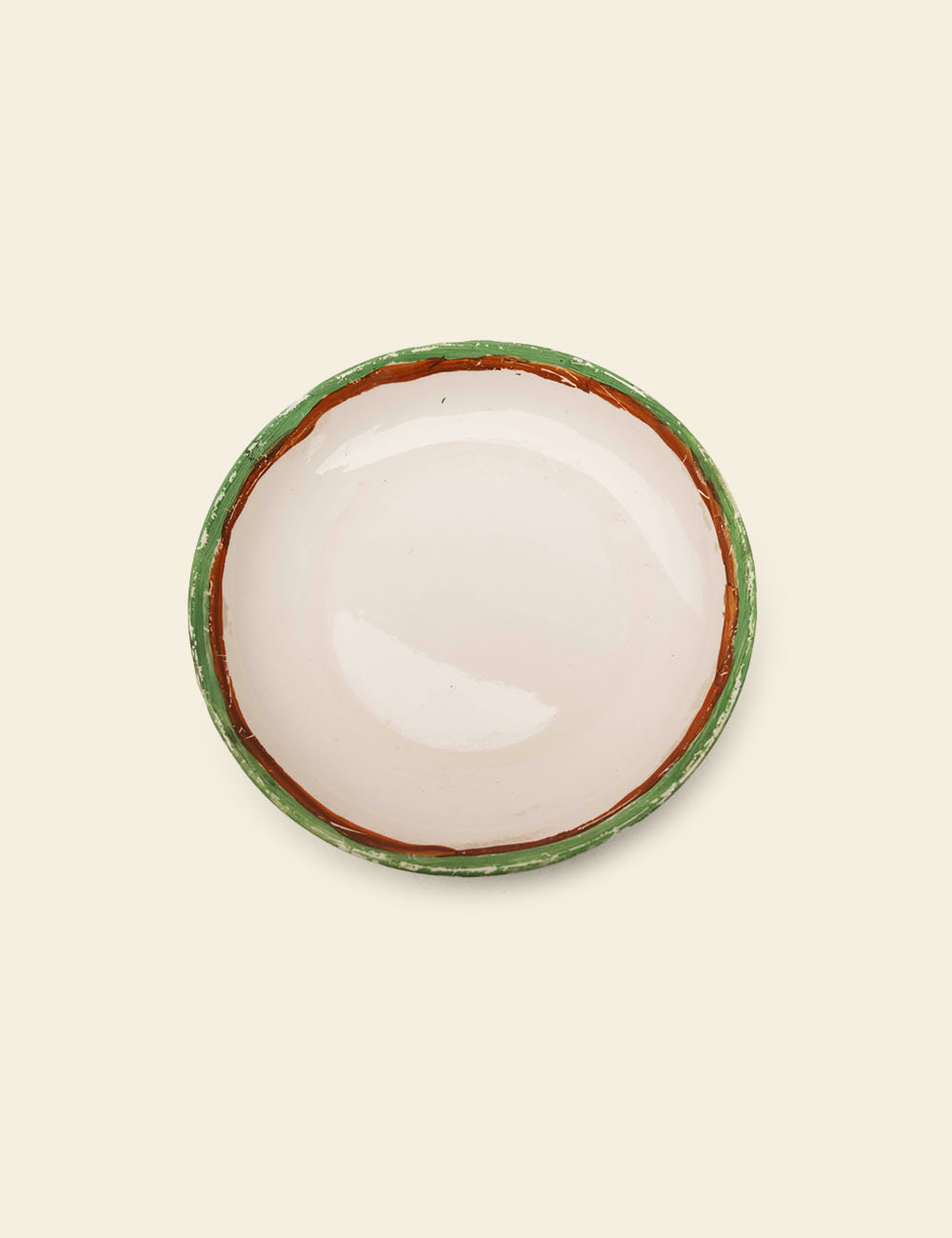 Green Brown Rim Off-White Porcelain Cake Plate