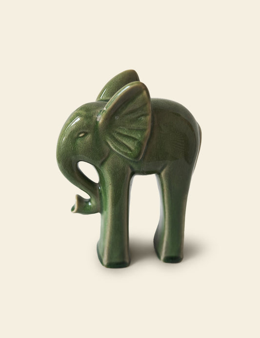 Green Ceramic Elephant Sculpture