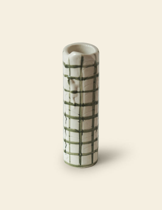 Green Checker Cylinder Bud Vase
