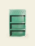 Green Rustic Wooden Carved Shelving Cabinet