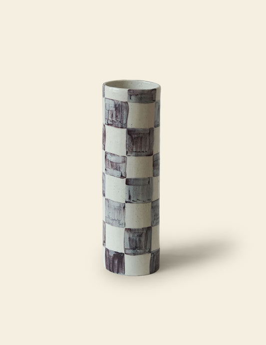 Grey Checker Cylinder Bud Vase