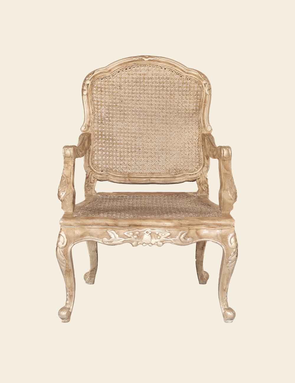 Hand-Carved and Caned Armchair