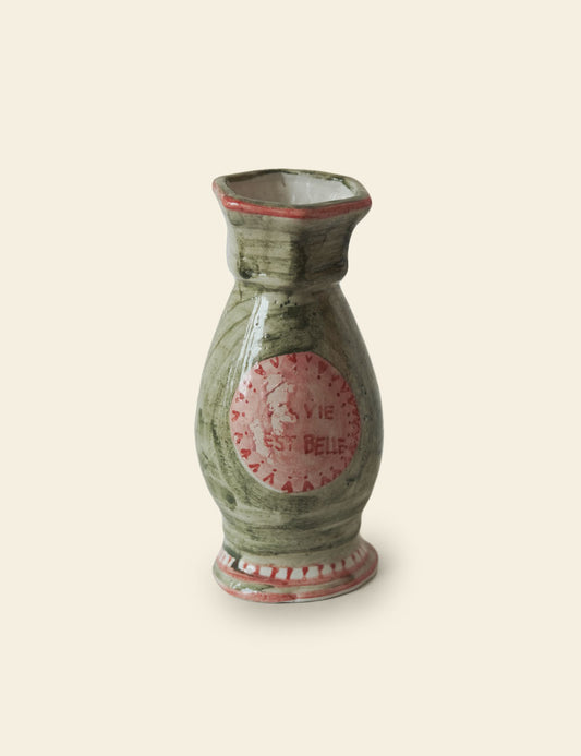 Handmade Ceramic Green Red Vase