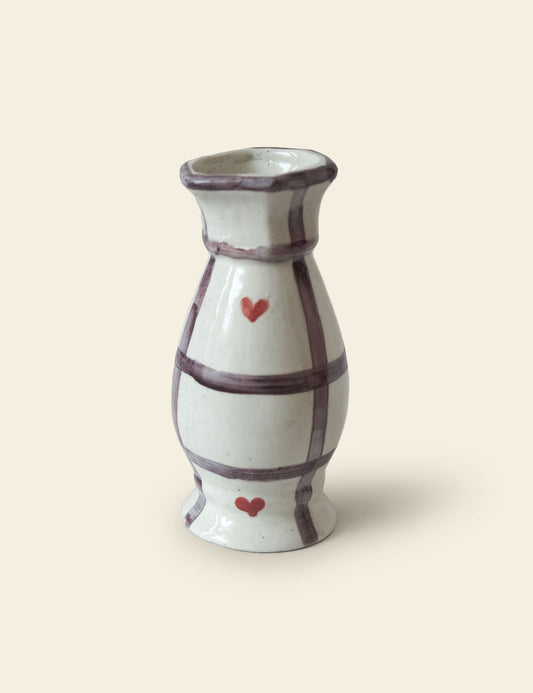 Handmade Ceramic Purple Checker Red Hearts Vase