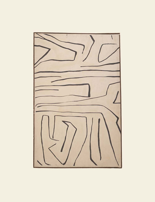 Ivory & Black Abstract Lines Painting
