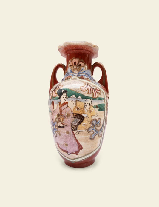 Japanese Satsuma Moriage-Style Painted Vase
