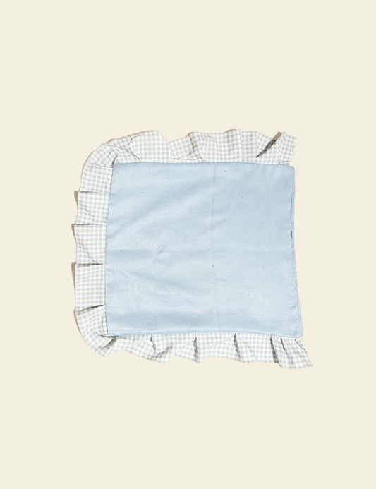 Light Blue Off-White Frilled Plaid Pattern Cotton Cushion Cover