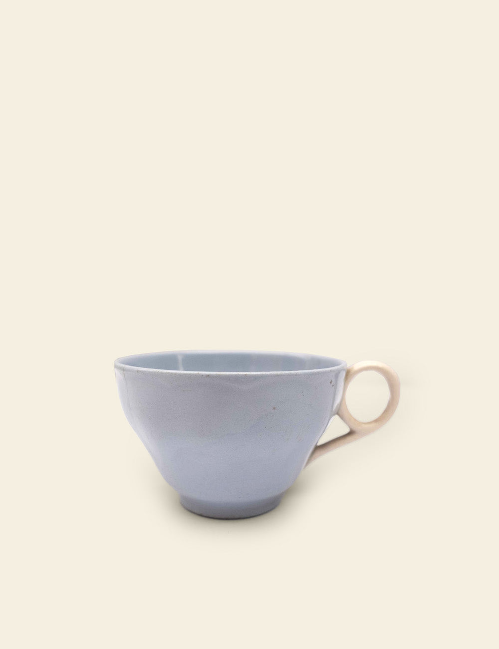 Light Blue Violet Ceramic Teacup Off-White Holder