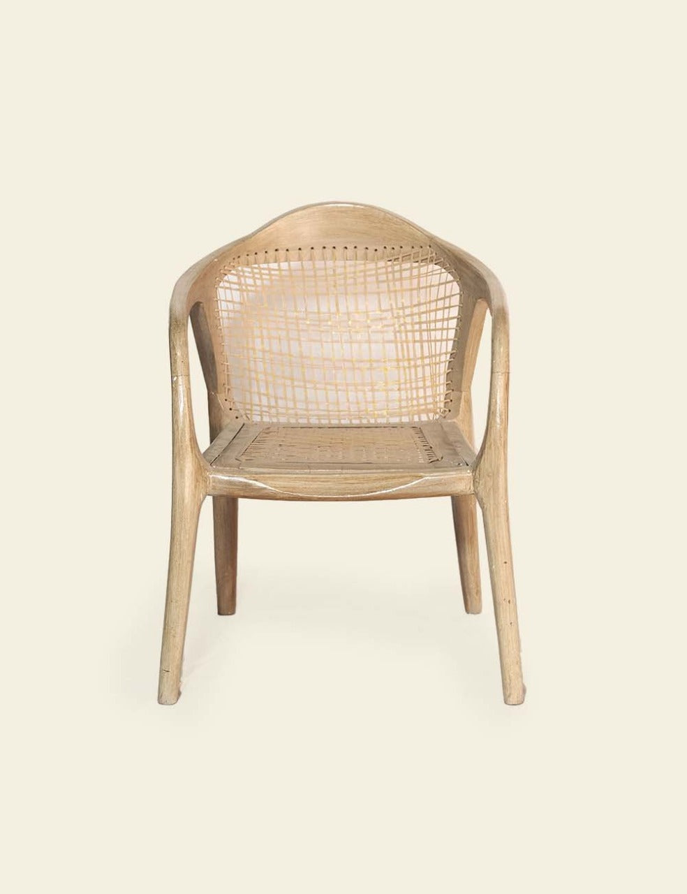 Light Wood Curved Back Rattan Chair