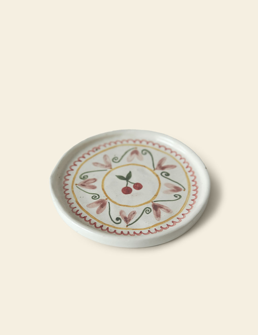 Modern Tribal Design Cherry Off-White Ceramic Plate