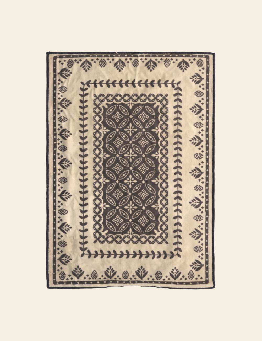 Off-White & Navy Ethnic Rug