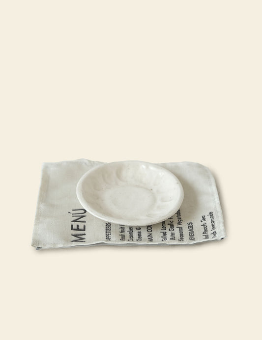 Off-White Ceramic Saucer and Menu