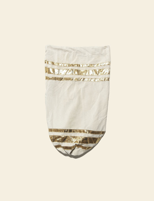 Off-White Linen Back Rest Cover with Golden Kiran Lace