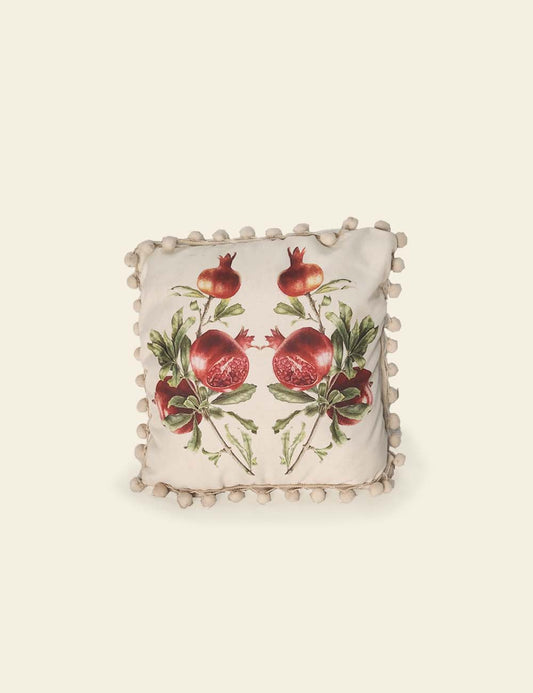Off White Pomegranate Printed Cushion