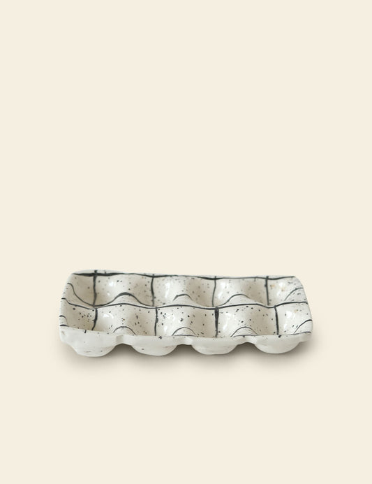 Off-White Splattered Ceramic 8-Egg Tray