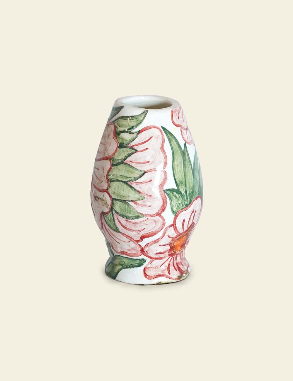 Pink and Green Floral Motif Ceramic Vase