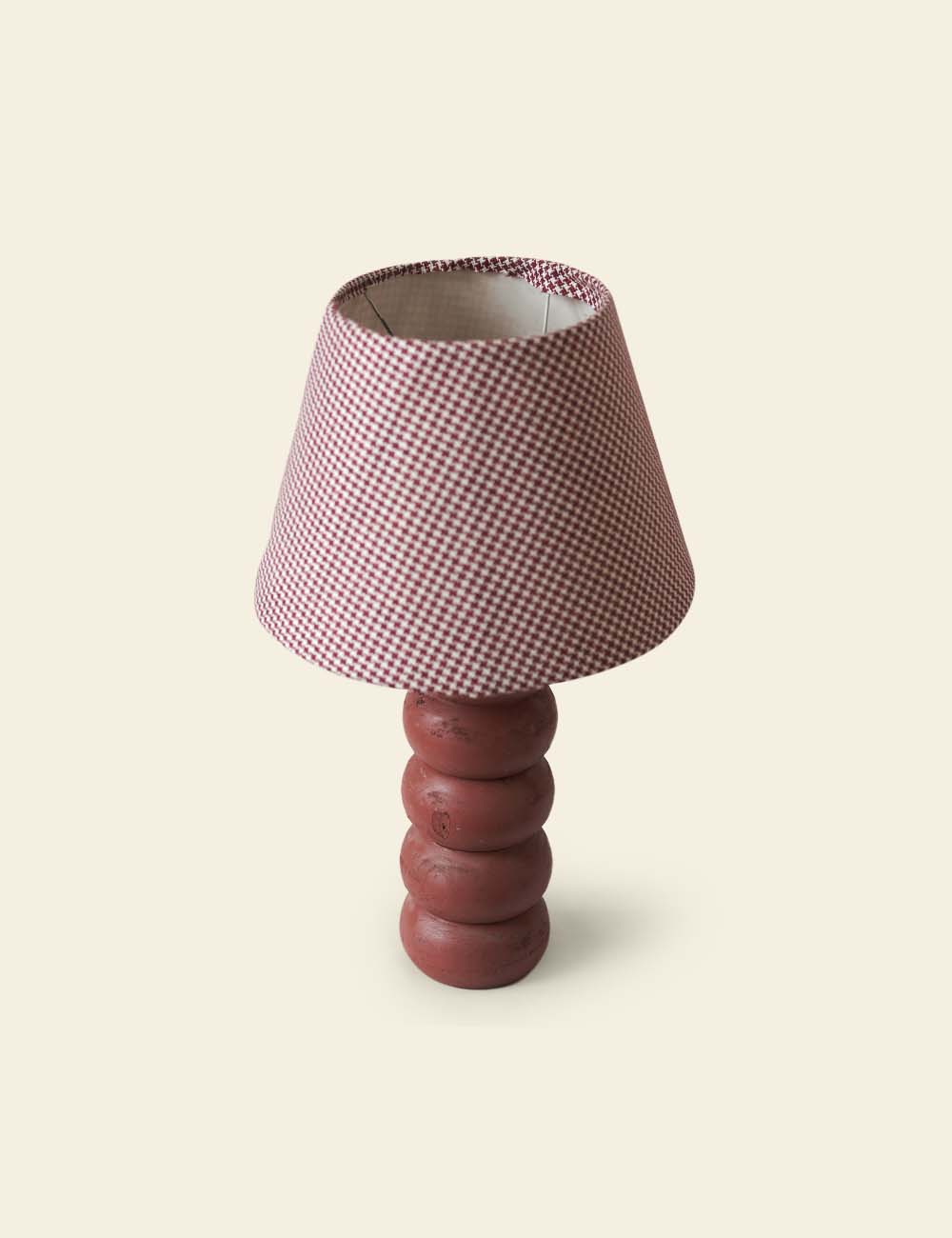 Red Bobbin Table Lamp with Checkered Lampshade