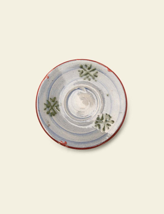 Red Trim Light Blue Swirls Green Motifs Ceramic Plate