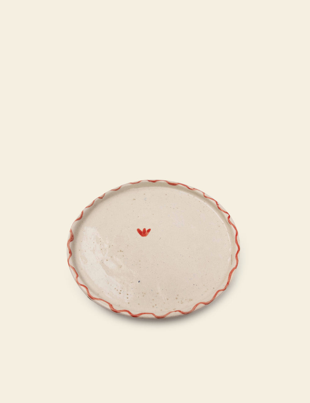 Red Wavy Trim Red Lotus Off-White Ceramic Plate