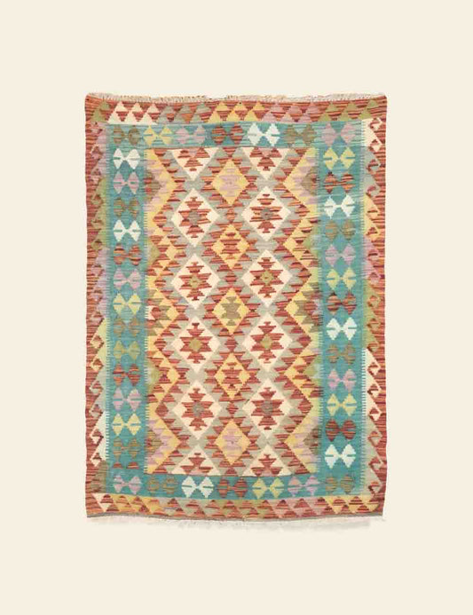 Teal and Peach Tribal Rug