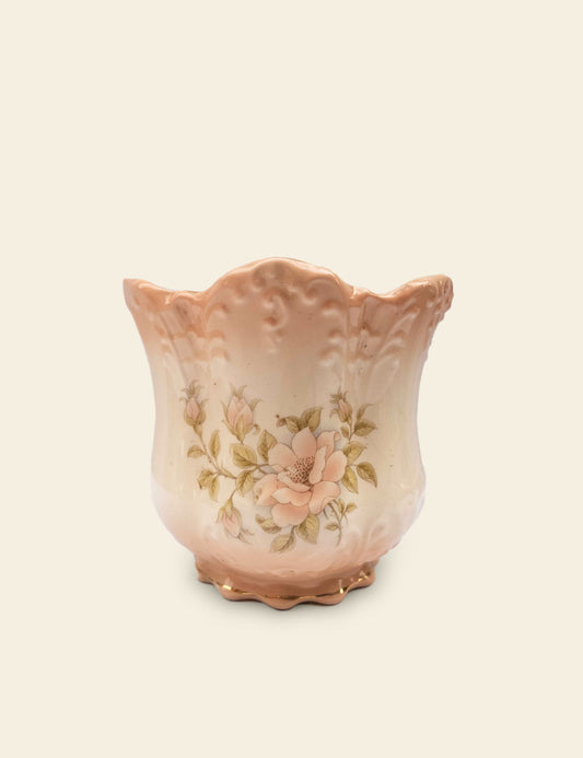 Vintage Staffordshire Jardiniere Rose Pink Pot Plant Holder Vase
