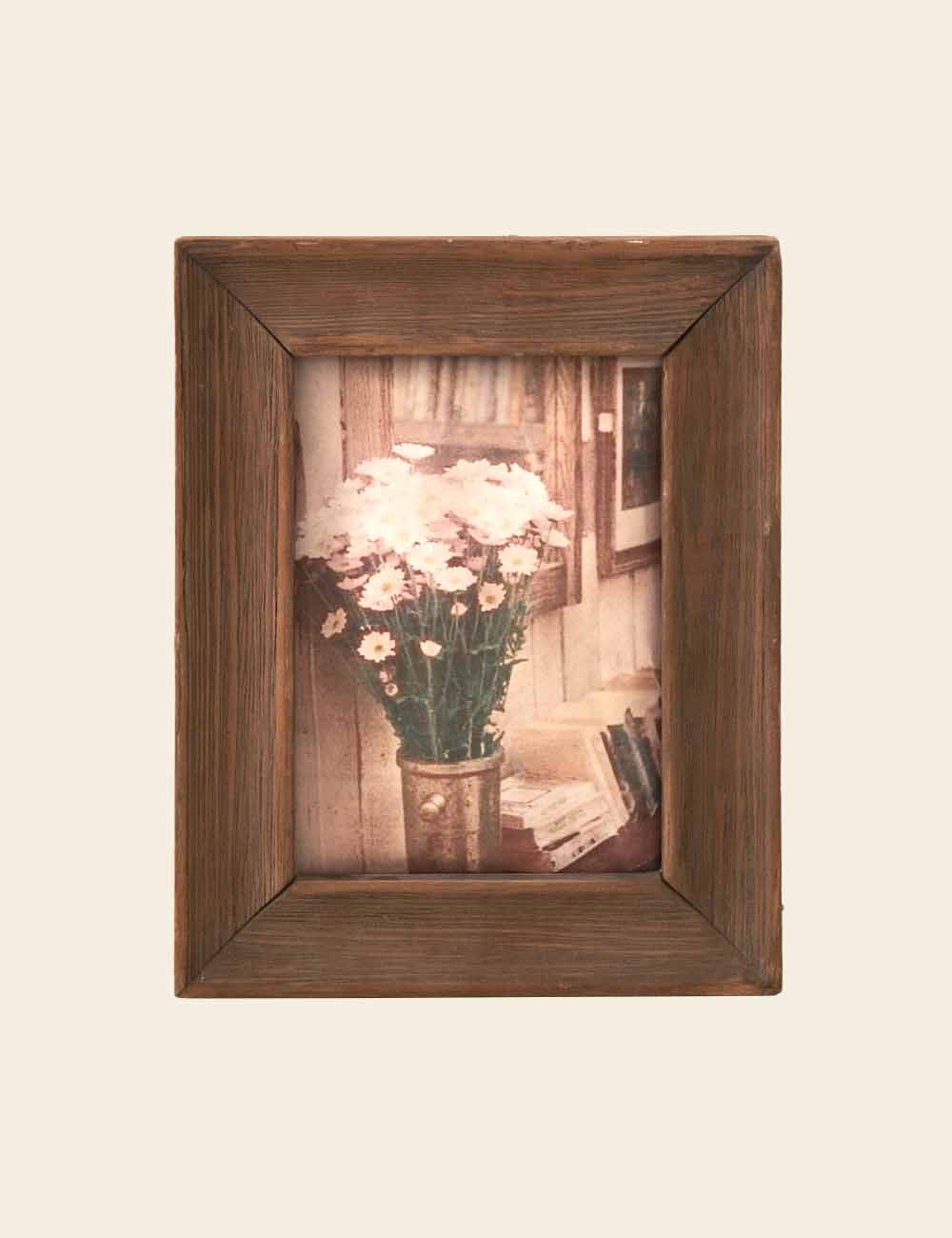 Vintage Wood Frame Flower Picture