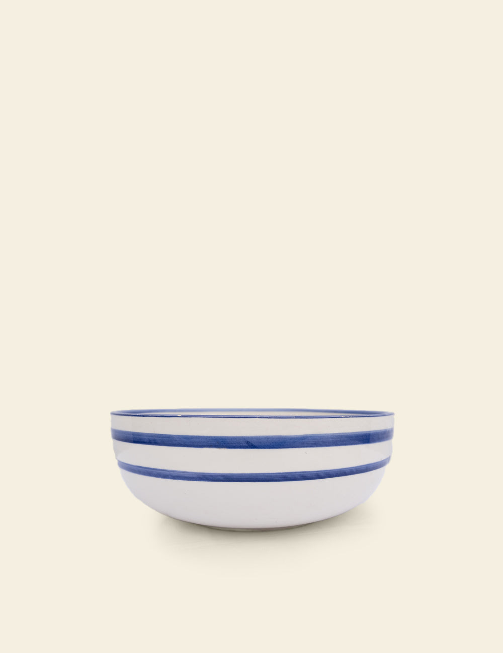 White and Blue Line Ceramic Bowl