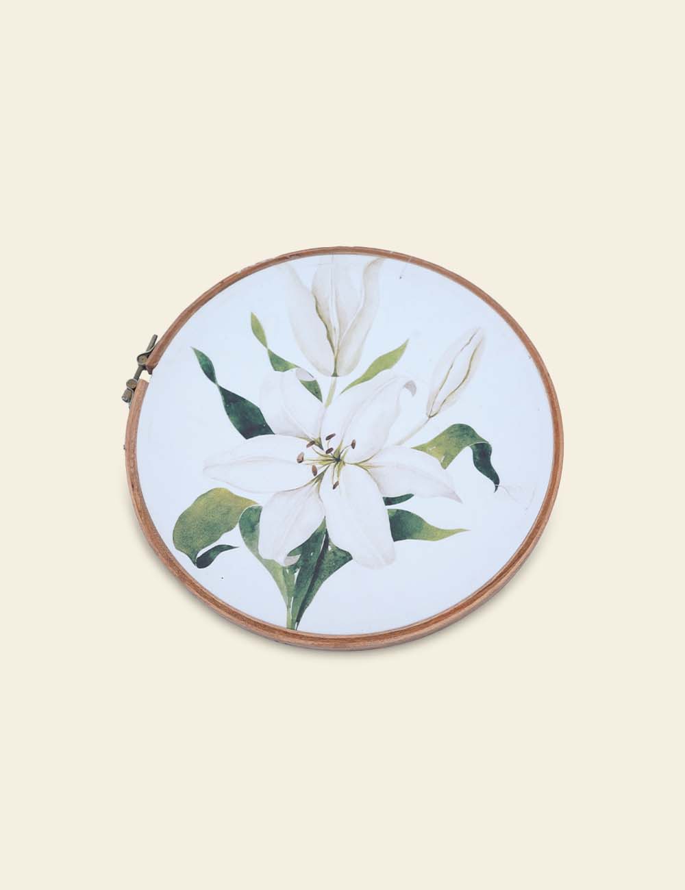 White Lily Embroidery Hoop