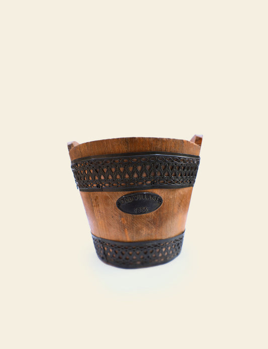 Wooden Bucket with Black Patterned Rim
