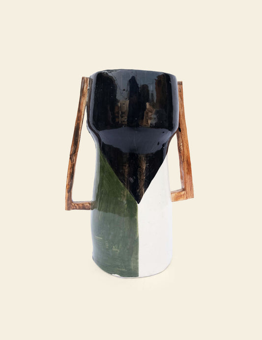 Wooden Handles Ceramic Vase