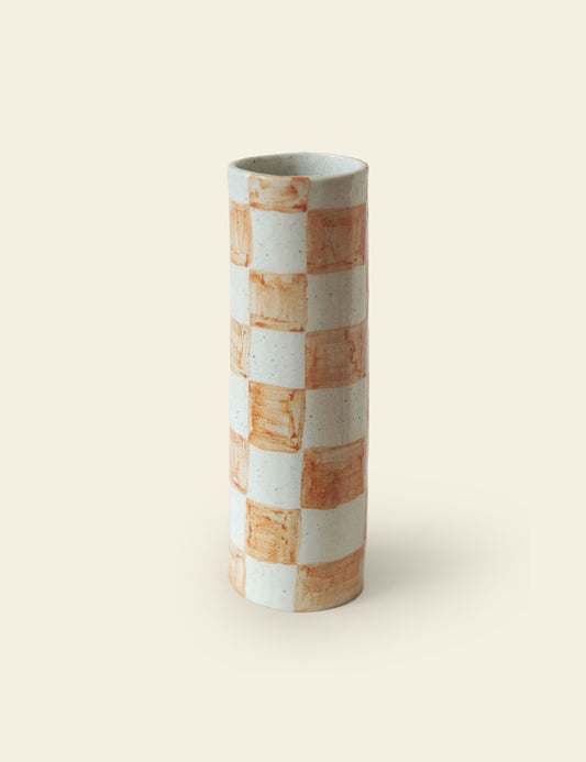 Yellow Checker Cylinder Bud Vase
